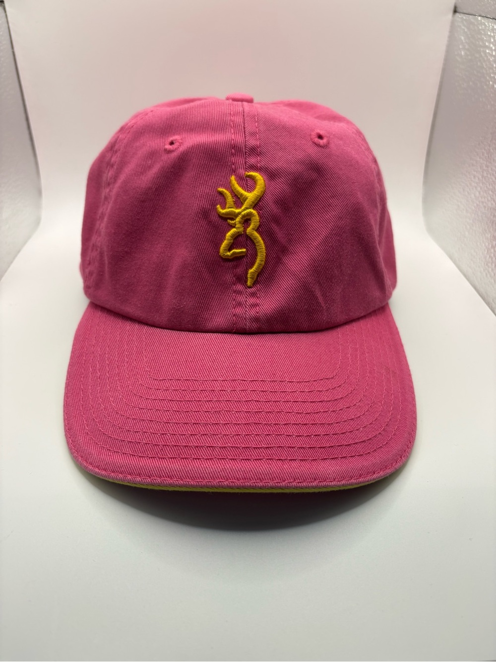 Browning Buckmark Pink Yellow Embroidered Adjustable Cotton Hat Cap OSFA